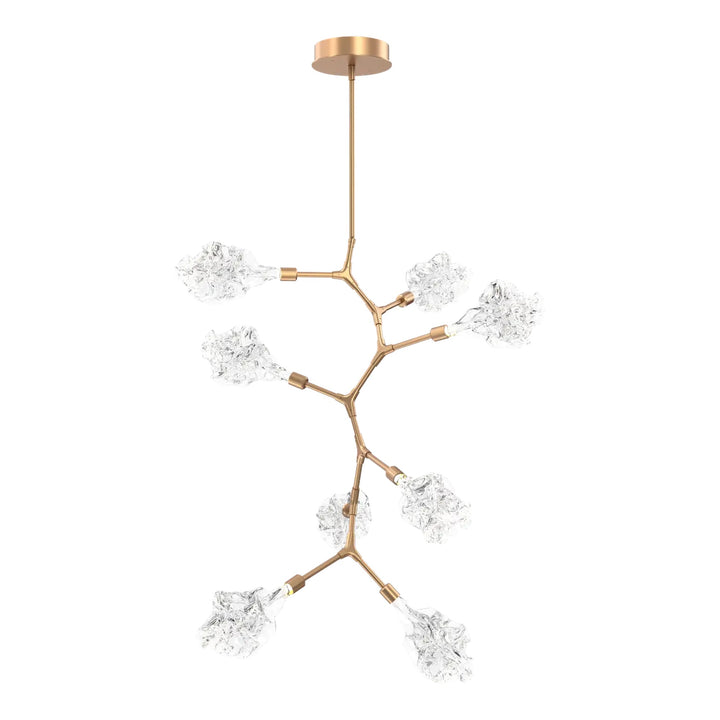 Blossom Modern Vine Chandelier by Hammerton Studio in Novel Brass with Clear Blossom glass (8 Lights)