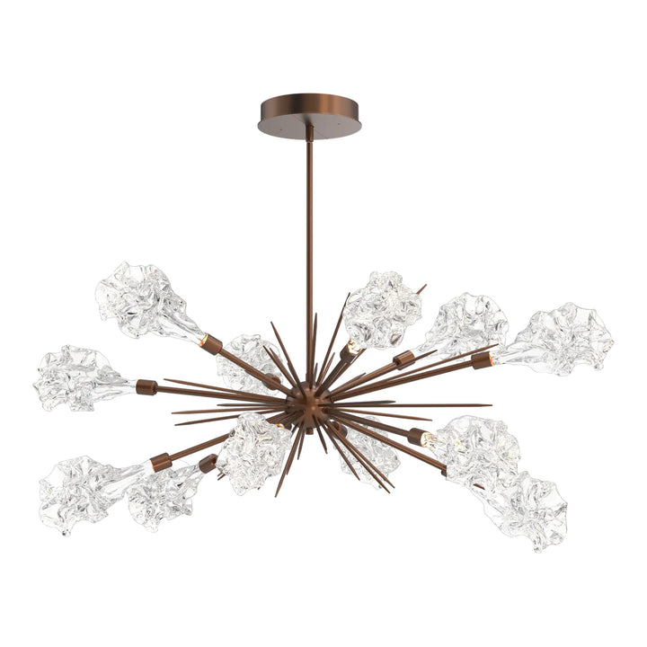 Blossom Oval Starburst Chandelier by Hammerton Studio in Burnished Bronze with Clear Blossom glass