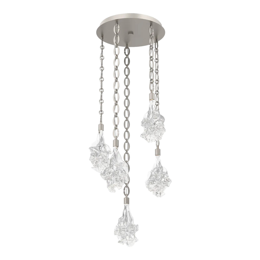 Blossom Round Pendant Chandelier by Hammerton Studio in Beige Silver with Clear Blossom glass on Diamond Chain (5 Lights)
