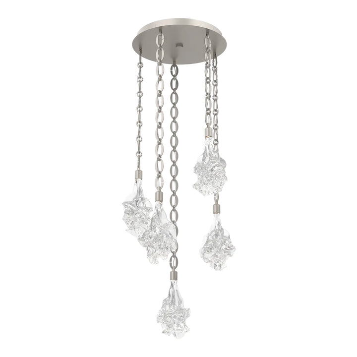 Blossom Round Pendant Chandelier by Hammerton Studio in Beige Silver with Clear Blossom glass on Diamond Chain (5 Lights)