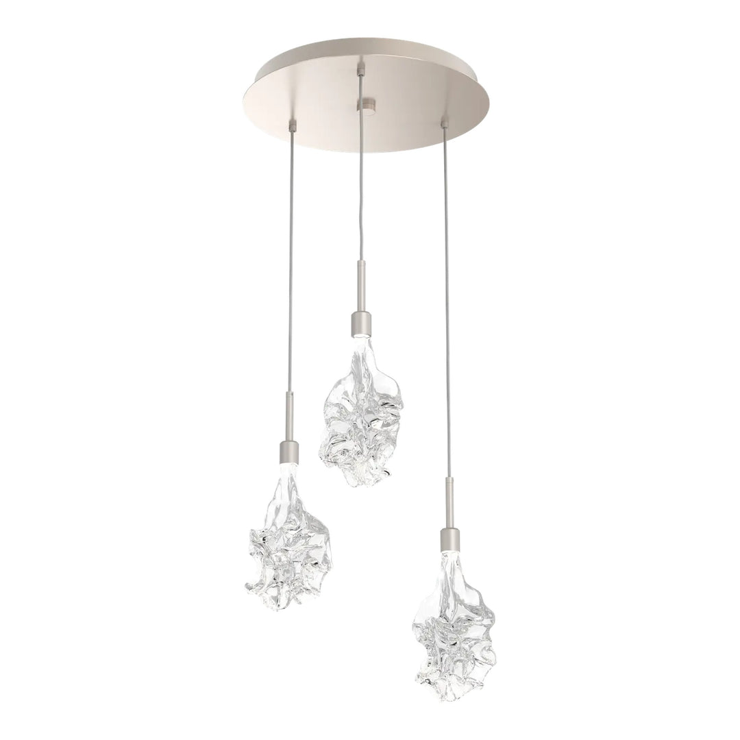 Blossom Round Pendant Chandelier by Hammerton Studio in Beige Silver with Clear Blossom glass on adjustable cord (3 Lights)