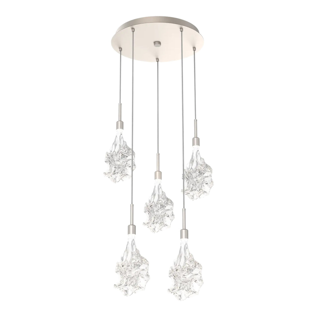 Blossom Round Pendant Chandelier by Hammerton Studio in Beige Silver with Clear Blossom glass on adjustable cord (5 Lights)