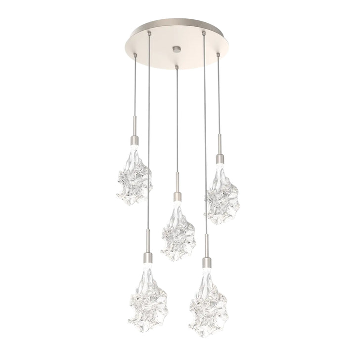 Blossom Round Pendant Chandelier by Hammerton Studio in Beige Silver with Clear Blossom glass on adjustable cord (5 Lights)