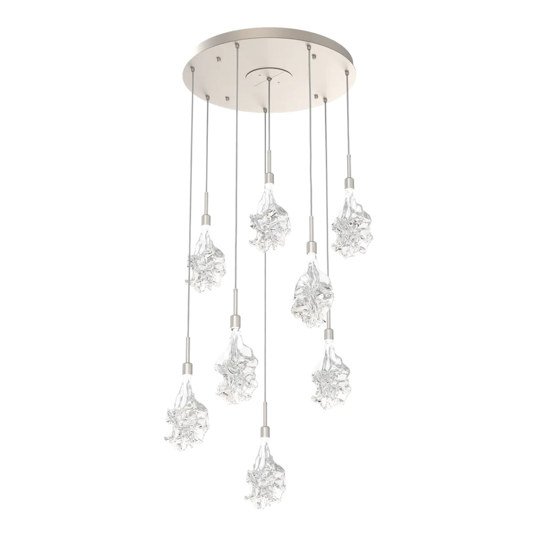 Blossom Round Pendant Chandelier by Hammerton Studio in Beige Silver with Clear Blossom glass on adjustable cord (8 Lights)