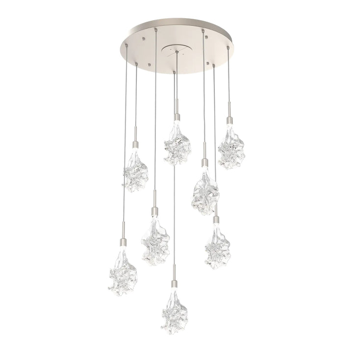 Blossom Round Pendant Chandelier by Hammerton Studio in Beige Silver with Clear Blossom glass on adjustable cord (8 Lights)