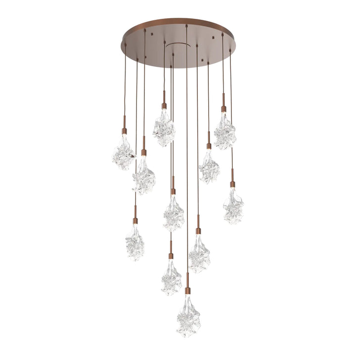 Blossom Round Pendant Chandelier by Hammerton Studio in Burnished Bronze with Clear Blossom glass on adjustable cord (11 Lights)