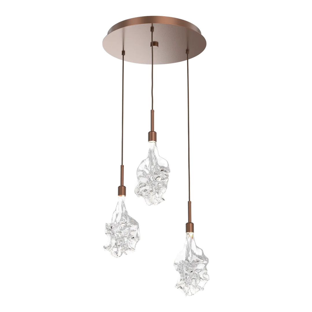 Blossom Round Pendant Chandelier by Hammerton Studio in Burnished Bronze with Clear Blossom glass on adjustable cord (3 Lights)