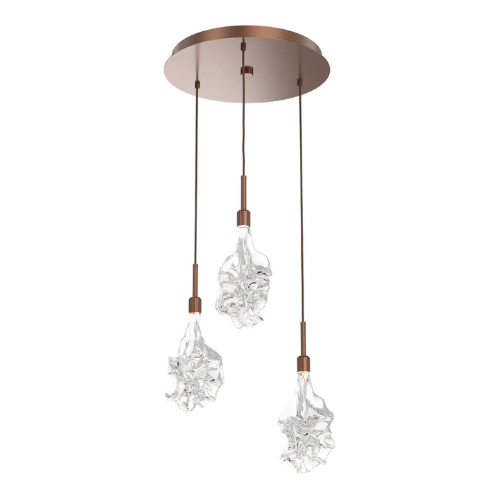 Blossom Round Pendant Chandelier by Hammerton Studio in Burnished Bronze with Clear Blossom glass on adjustable cord (3 Lights)