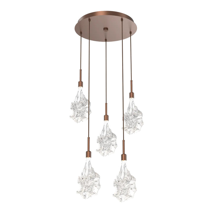 Blossom Round Pendant Chandelier by Hammerton Studio in Burnished Bronze with Clear Blossom glass on adjustable cord (5 Lights)