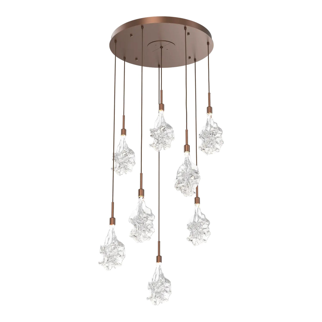 Blossom Round Pendant Chandelier by Hammerton Studio in Burnished Bronze with Clear Blossom glass on adjustable cord (8 Lights)