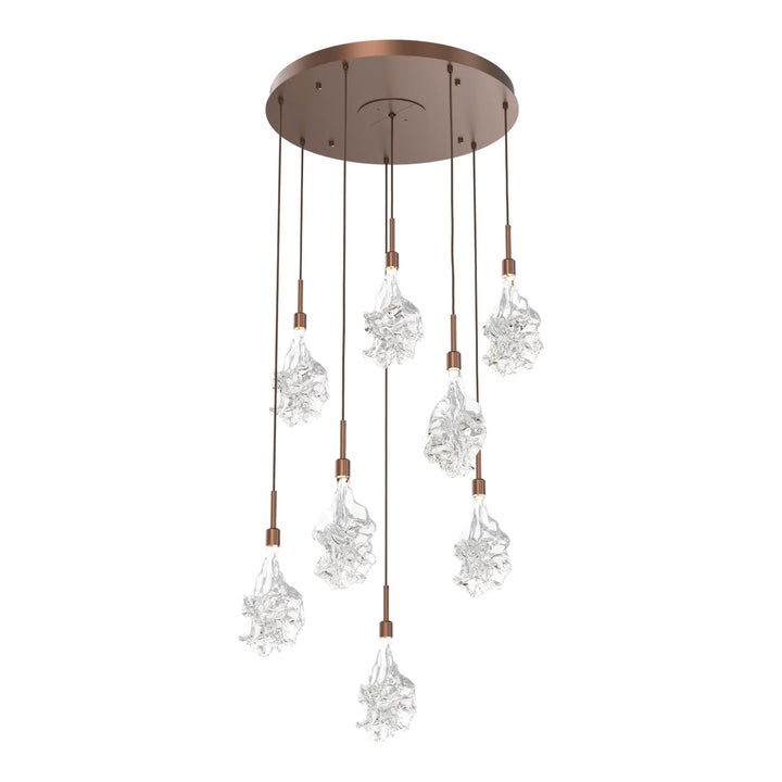 Blossom Round Pendant Chandelier by Hammerton Studio in Burnished Bronze with Clear Blossom glass on adjustable cord (8 Lights)