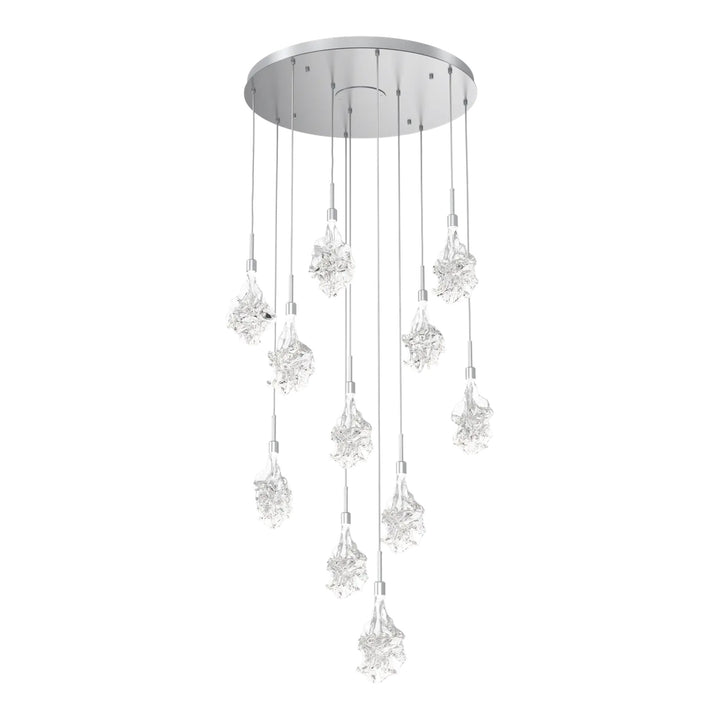 Blossom Round Pendant Chandelier by Hammerton Studio in Classic Silver with Clear Blossom glass on adjustable cord (11 Lights)