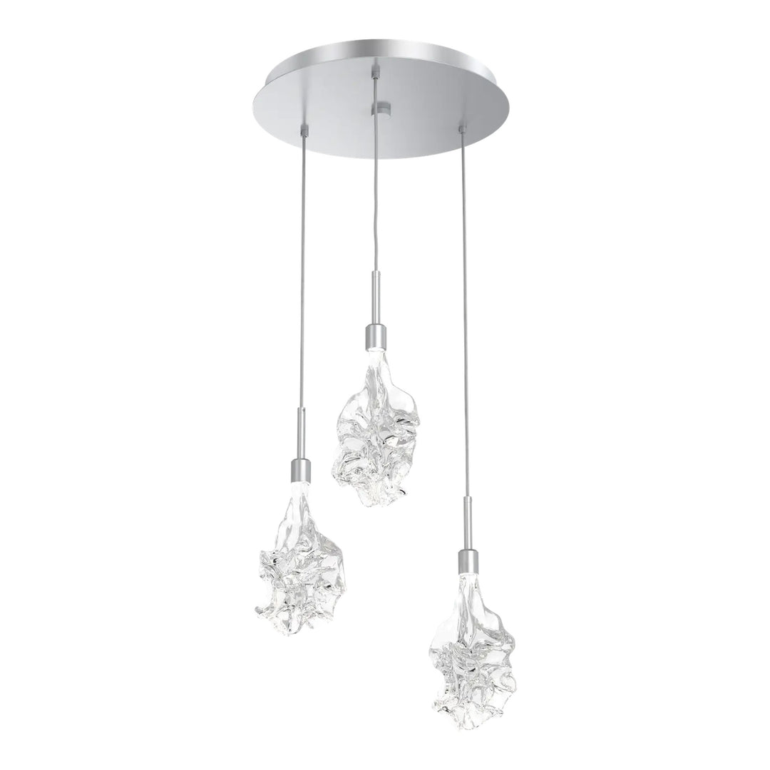 Blossom Round Pendant Chandelier by Hammerton Studio in Classic Silver with Clear Blossom glass on adjustable cord (3 Lights)