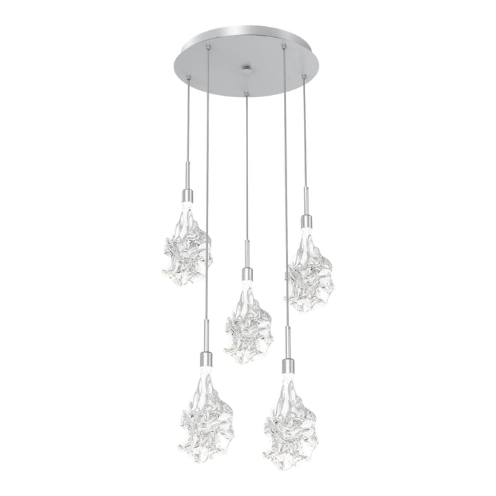 Blossom Round Pendant Chandelier by Hammerton Studio in Classic Silver with Clear Blossom glass on adjustable cord (5 Lights)