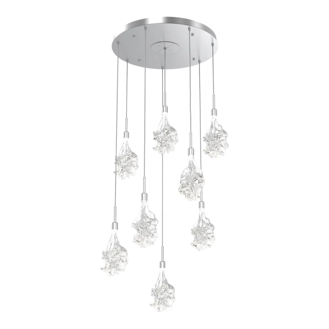 Blossom Round Pendant Chandelier by Hammerton Studio in Classic Silver with Clear Blossom glass on adjustable cord (8 Lights)