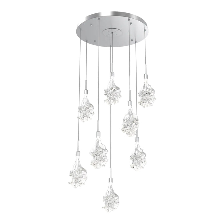 Blossom Round Pendant Chandelier by Hammerton Studio in Classic Silver with Clear Blossom glass on adjustable cord (8 Lights)