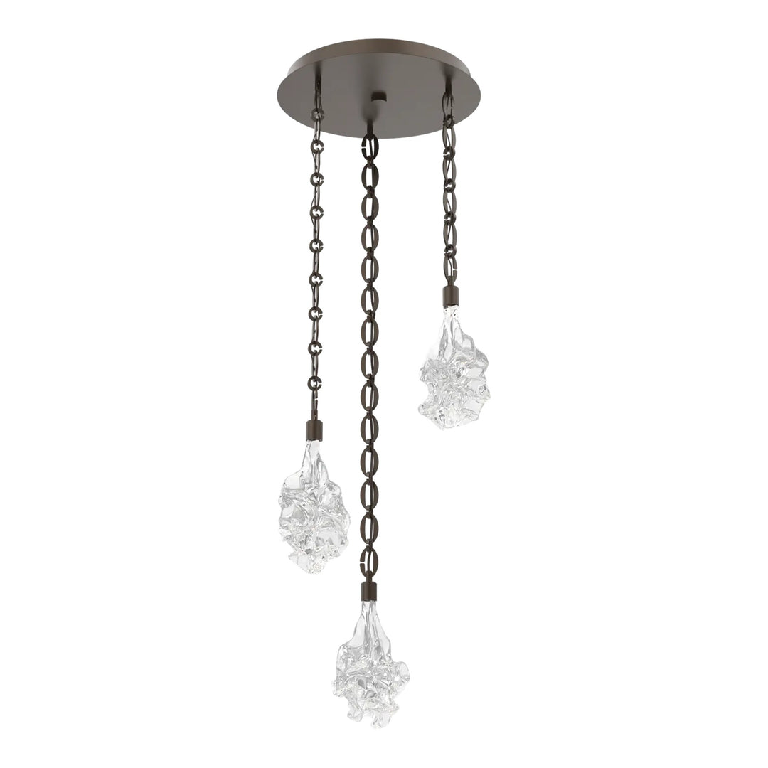 Blossom Round Pendant Chandelier by Hammerton Studio in Flat Bronze with Clear Blossom glass on Diamond Chain (3 Lights)