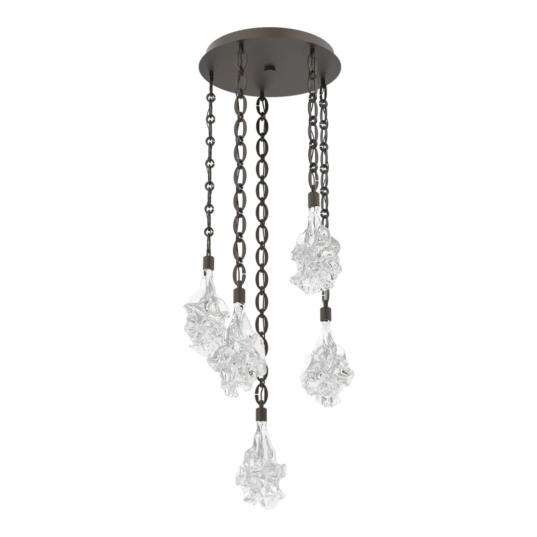 Blossom Round Pendant Chandelier by Hammerton Studio in Flat Bronze with Clear Blossom glass on Diamond Chain (5 Lights)