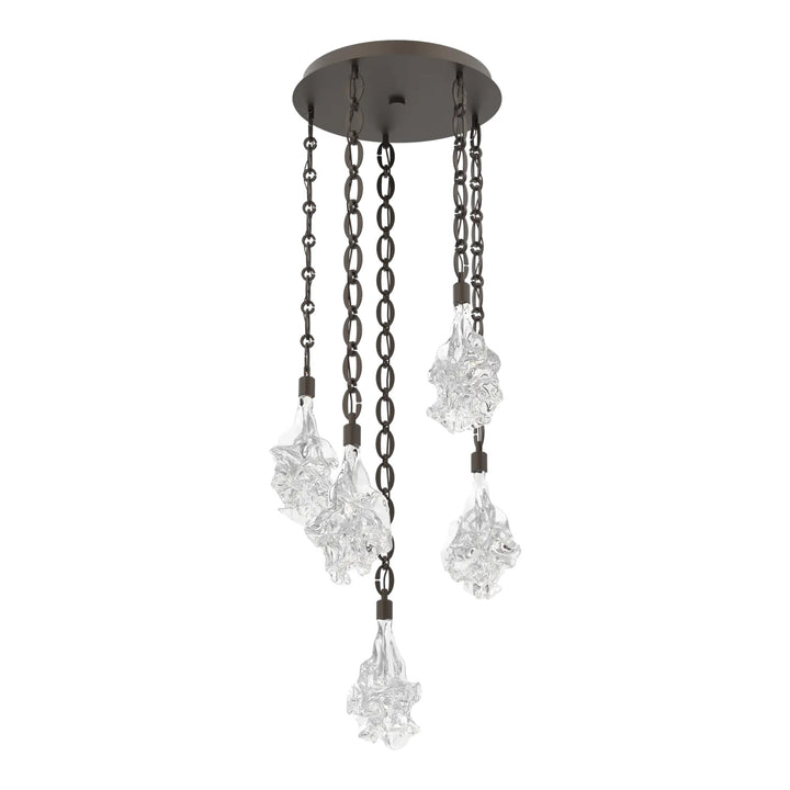 Blossom Round Pendant Chandelier by Hammerton Studio in Flat Bronze with Clear Blossom glass on Diamond Chain (5 Lights)