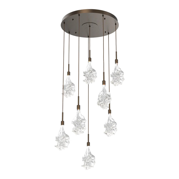 Blossom Round Pendant Chandelier by Hammerton Studio in Flat Bronze with Clear Blossom glass on adjustable cord (8 Lights)