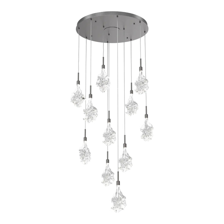 Blossom Round Pendant Chandelier by Hammerton Studio in Graphite with Clear Blossom glass on adjustable cord (11 Lights)