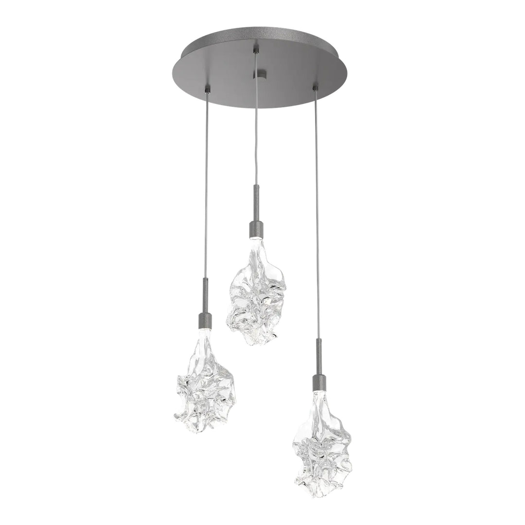 Blossom Round Pendant Chandelier by Hammerton Studio in Graphite with Clear Blossom glass on adjustable cord (3 Lights)