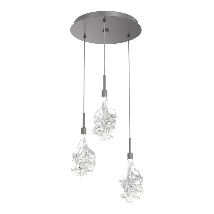 Blossom Round Pendant Chandelier by Hammerton Studio in Graphite with Clear Blossom glass on adjustable cord (3 Lights)