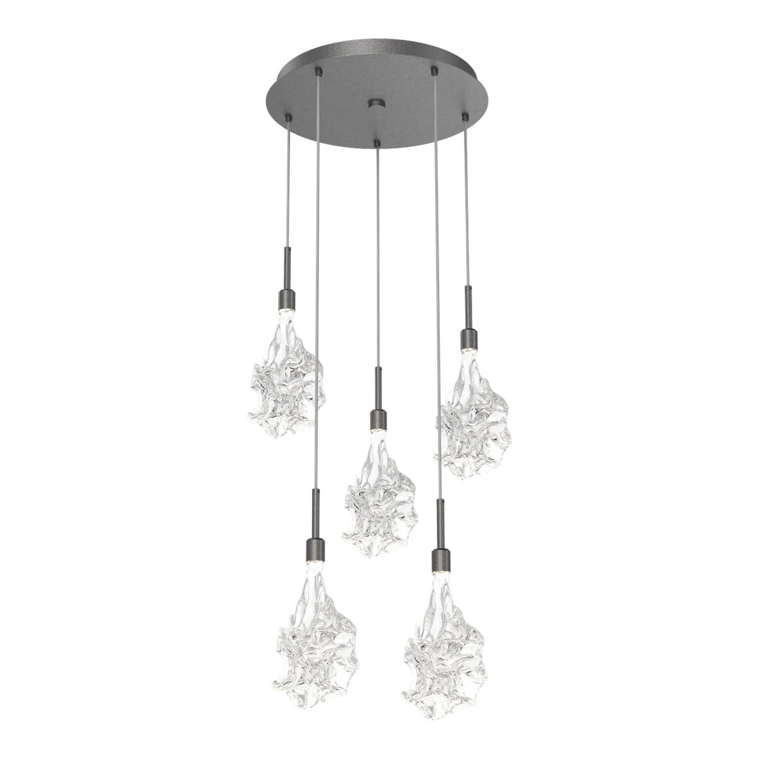 Blossom Round Pendant Chandelier by Hammerton Studio in Graphite with Clear Blossom glass on adjustable cord (5 Lights)
