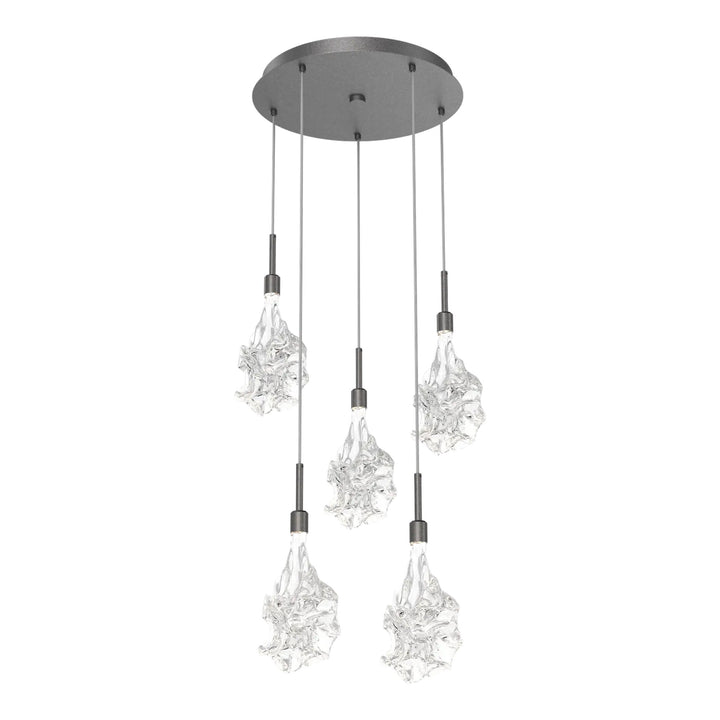 Blossom Round Pendant Chandelier by Hammerton Studio in Graphite with Clear Blossom glass on adjustable cord (5 Lights)