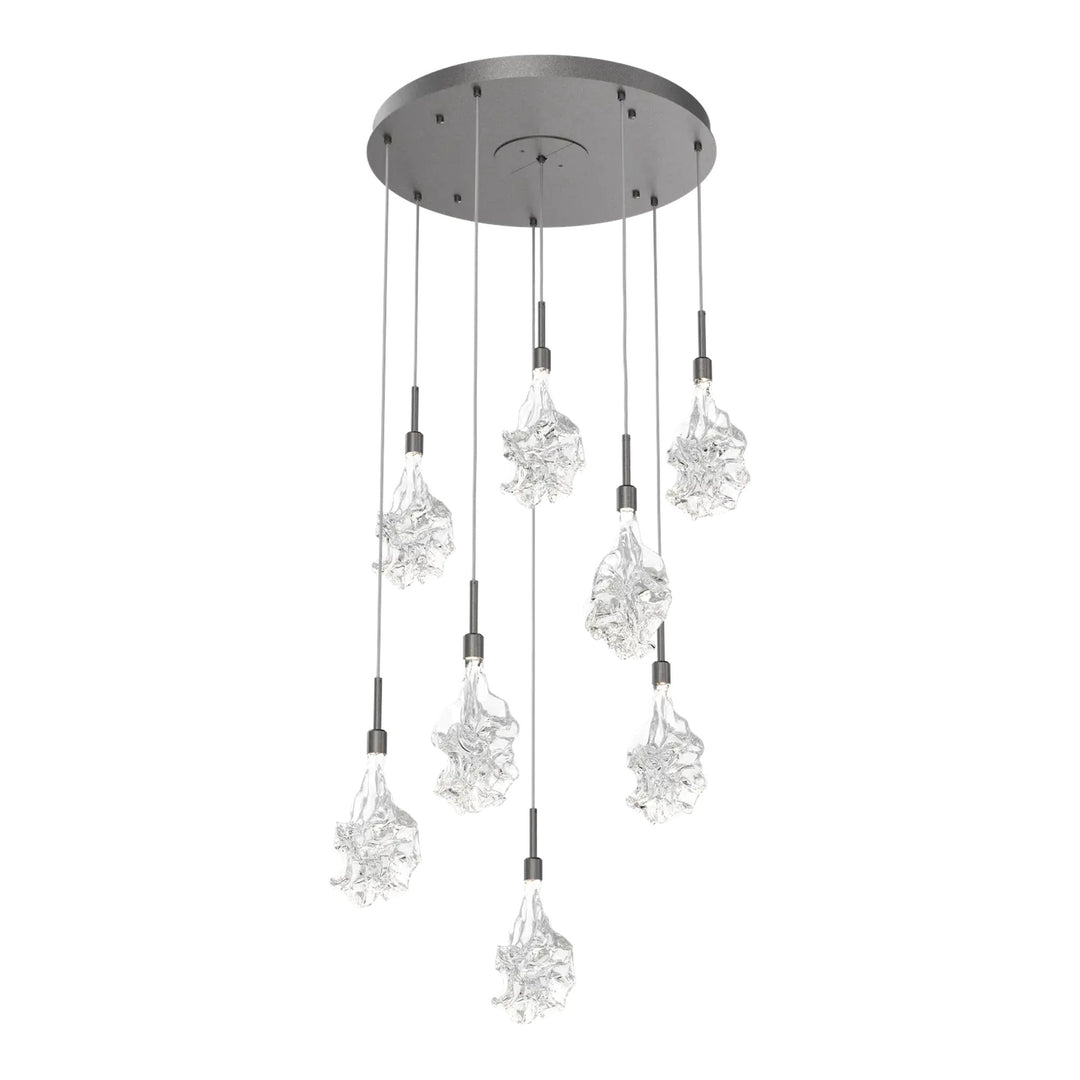 Blossom Round Pendant Chandelier by Hammerton Studio in Graphite with Clear Blossom glass on adjustable cord (8 Lights)