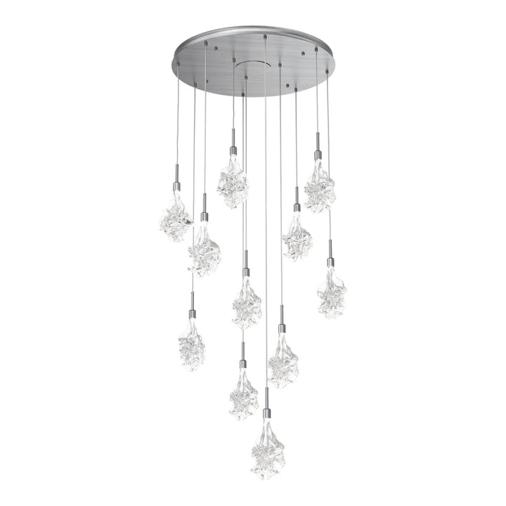 Blossom Round Pendant Chandelier by Hammerton Studio in Gunmetal with Clear Blossom glass on adjustable cord (11 Lights)