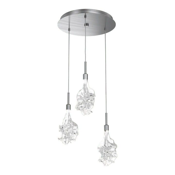 Blossom Round Pendant Chandelier by Hammerton Studio in Gunmetal with Clear Blossom glass on adjustable cord (3 Lights)
