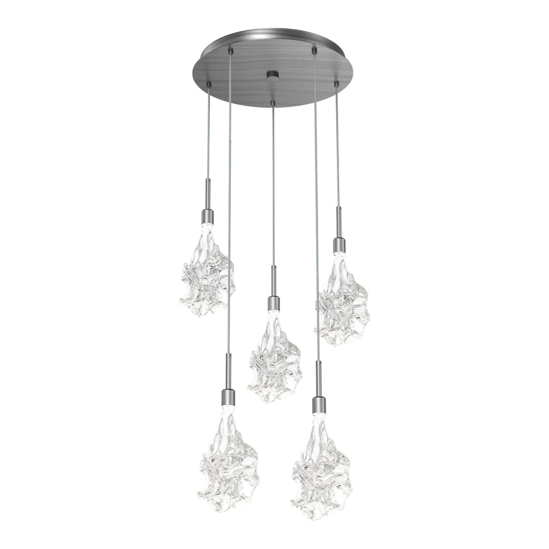 Blossom Round Pendant Chandelier by Hammerton Studio in Gunmetal with Clear Blossom glass on adjustable cord (5 Lights)