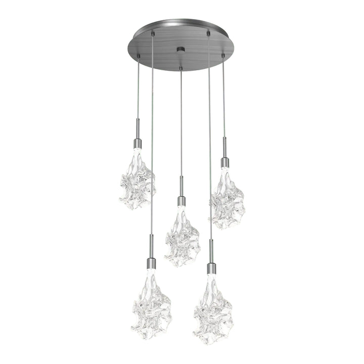 Blossom Round Pendant Chandelier by Hammerton Studio in Gunmetal with Clear Blossom glass on adjustable cord (5 Lights)
