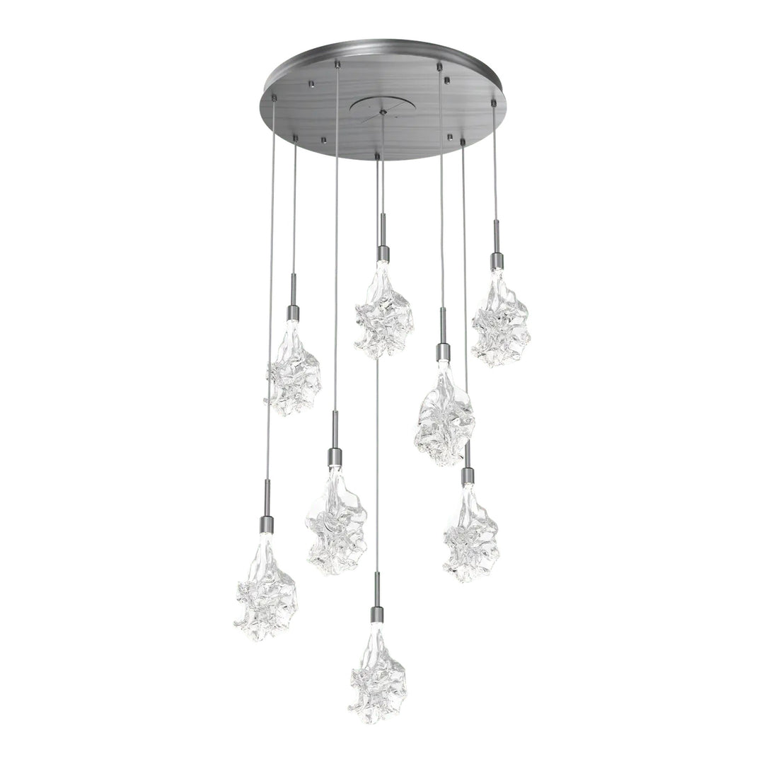 Blossom Round Pendant Chandelier by Hammerton Studio in Gunmetal with Clear Blossom glass on adjustable cord (8 Lights)