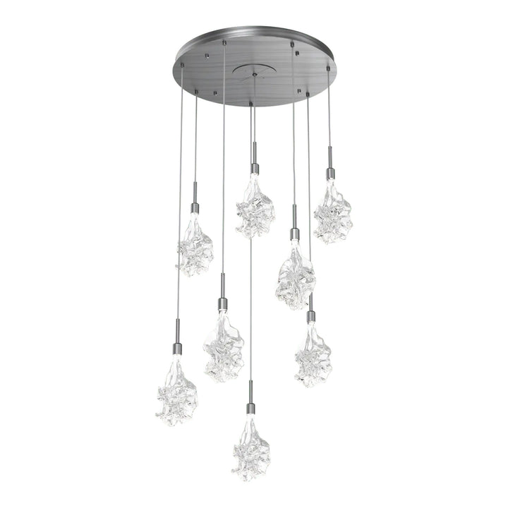 Blossom Round Pendant Chandelier by Hammerton Studio in Gunmetal with Clear Blossom glass on adjustable cord (8 Lights)