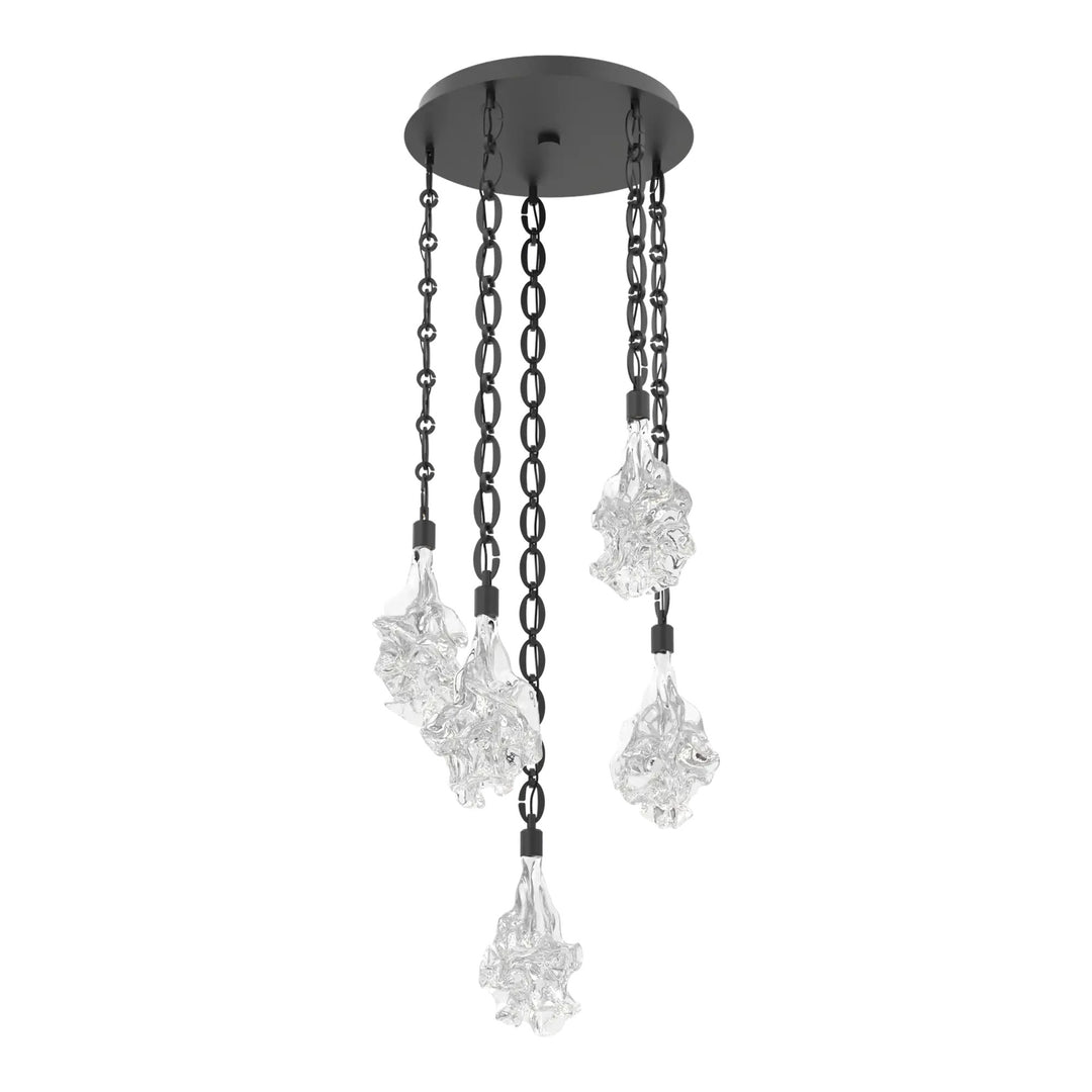 Blossom Round Pendant Chandelier by Hammerton Studio in Matte Black with Clear Blossom glass on Diamond Chain (5 Lights)