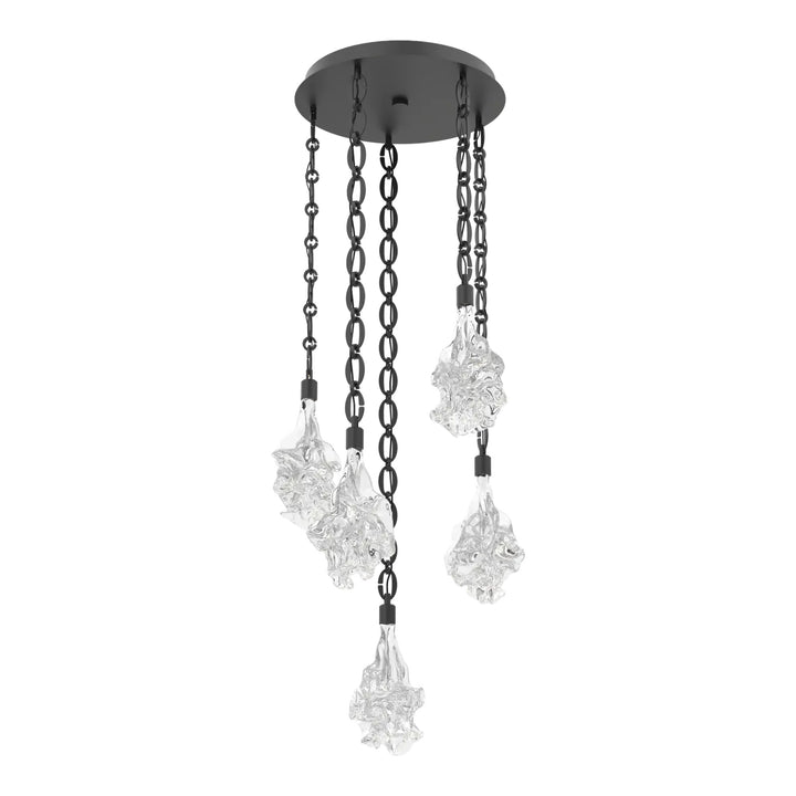 Blossom Round Pendant Chandelier by Hammerton Studio in Matte Black with Clear Blossom glass on Diamond Chain (5 Lights)