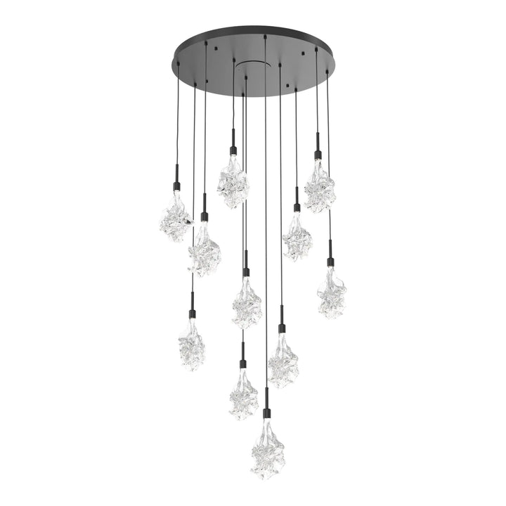 Blossom Round Pendant Chandelier by Hammerton Studio in Matte Black with Clear Blossom glass on adjustable cord (11 Lights)