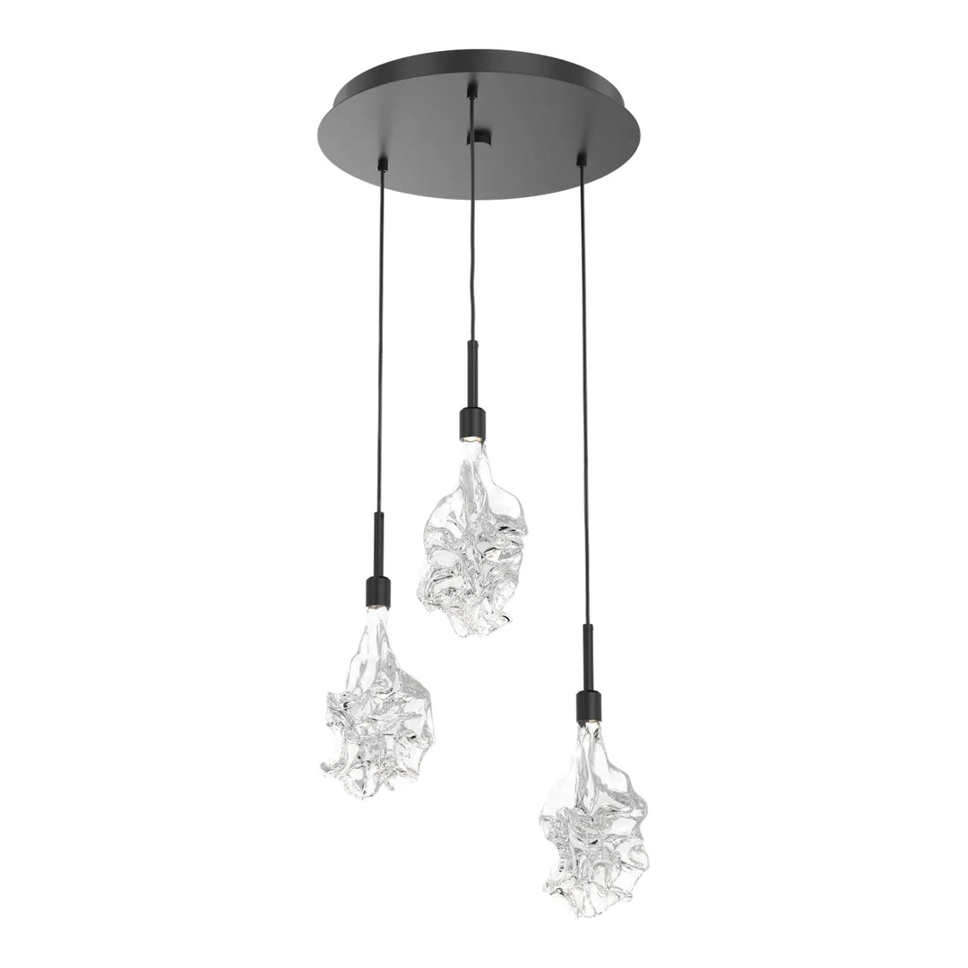 Blossom Round Pendant Chandelier by Hammerton Studio in Matte Black with Clear Blossom glass on adjustable cord (3 Lights)