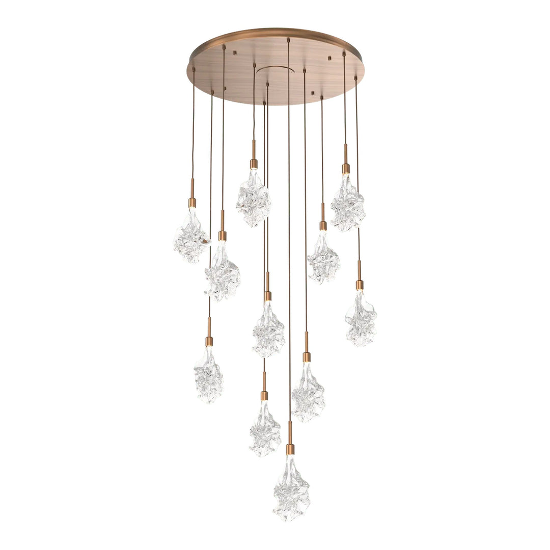 Blossom Round Pendant Chandelier by Hammerton Studio in Oil-Rubbed Bronze with Clear Blossom glass on adjustable cord (11 Lights)