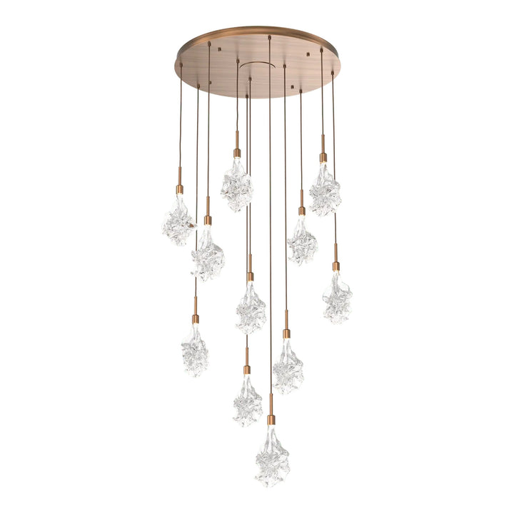 Blossom Round Pendant Chandelier by Hammerton Studio in Oil-Rubbed Bronze with Clear Blossom glass on adjustable cord (11 Lights)