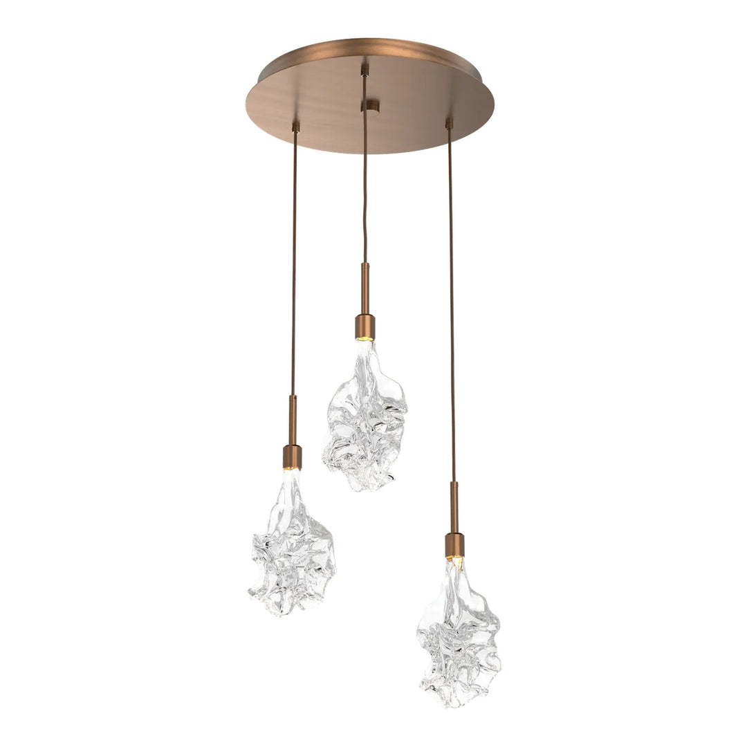 Blossom Round Pendant Chandelier by Hammerton Studio in Oil-Rubbed Bronze with Clear Blossom glass on adjustable cord (3 Lights)