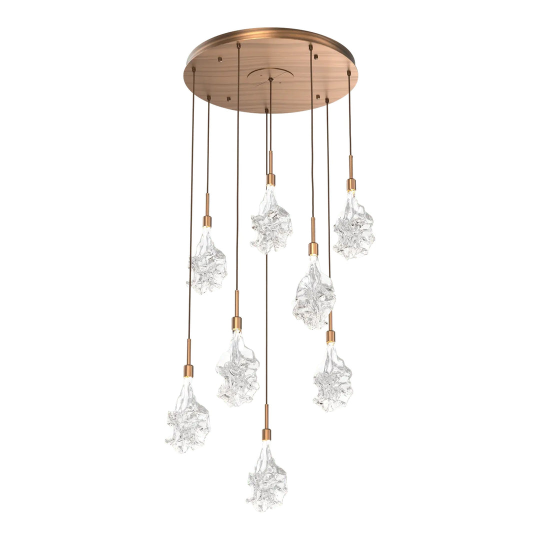 Blossom Round Pendant Chandelier by Hammerton Studio in Oil-Rubbed Bronze with Clear Blossom glass on adjustable cord (8 Lights)