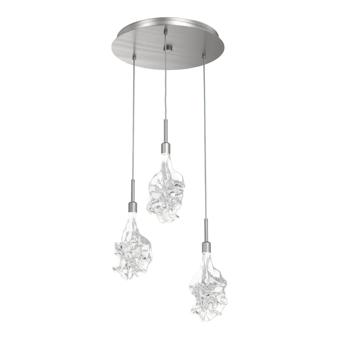 Blossom Round Pendant Chandelier by Hammerton Studio in Satin Nickel with Clear Blossom glass on adjustable cord (3 Lights)