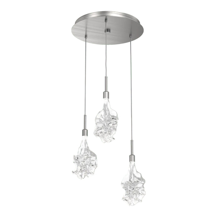 Blossom Round Pendant Chandelier by Hammerton Studio in Satin Nickel with Clear Blossom glass on adjustable cord (3 Lights)