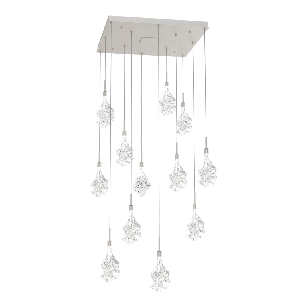 Blossom Square Pendant Chandelier by Hammerton Studio in Beige Silver with Clear Blossom glass (12 Lights)