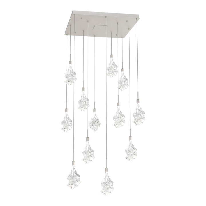 Blossom Square Pendant Chandelier by Hammerton Studio in Beige Silver with Clear Blossom glass (12 Lights)