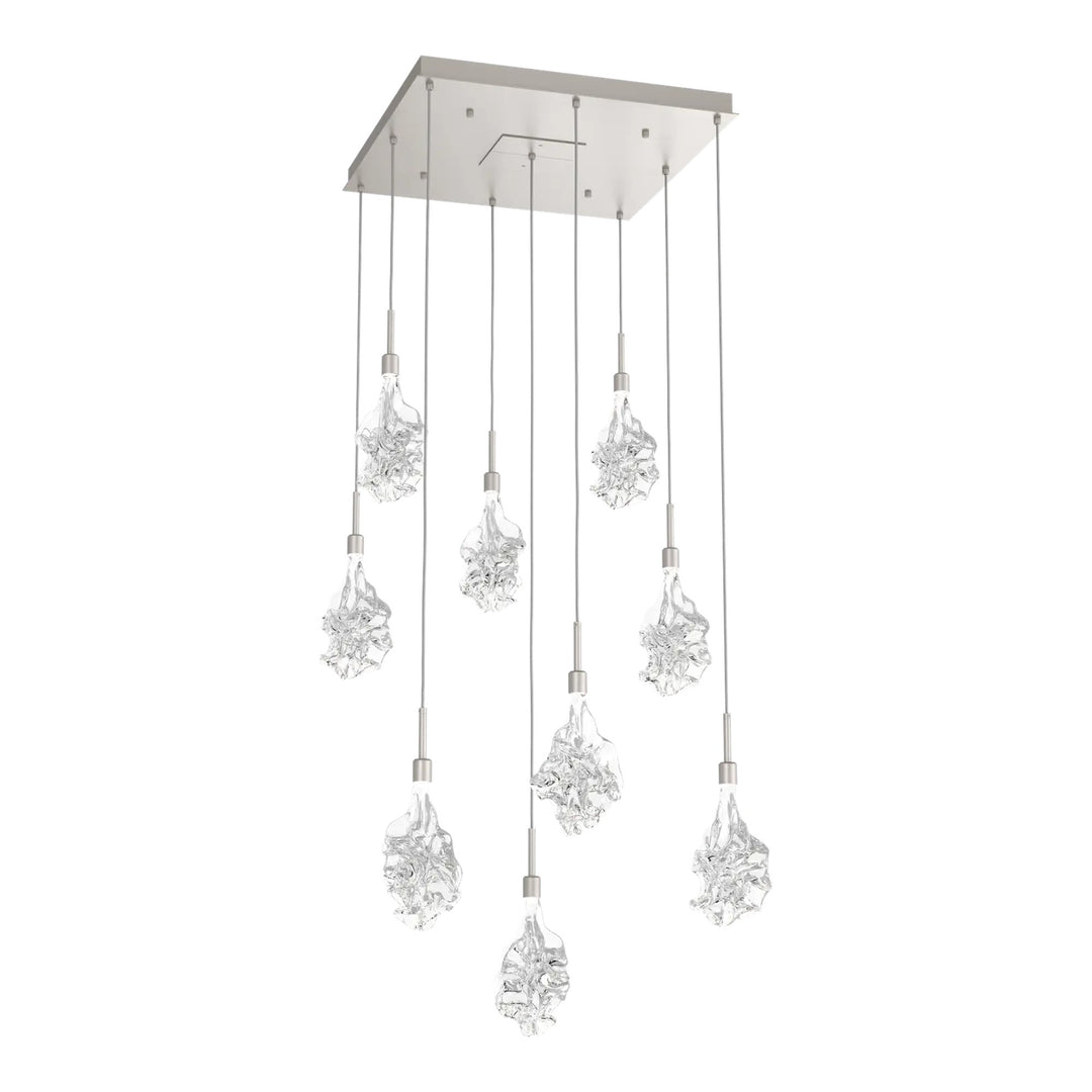 Blossom Square Pendant Chandelier by Hammerton Studio in Beige Silver with Clear Blossom glass (9 Lights)