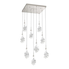 Blossom Square Pendant Chandelier by Hammerton Studio in Beige Silver with Clear Blossom glass (9 Lights)